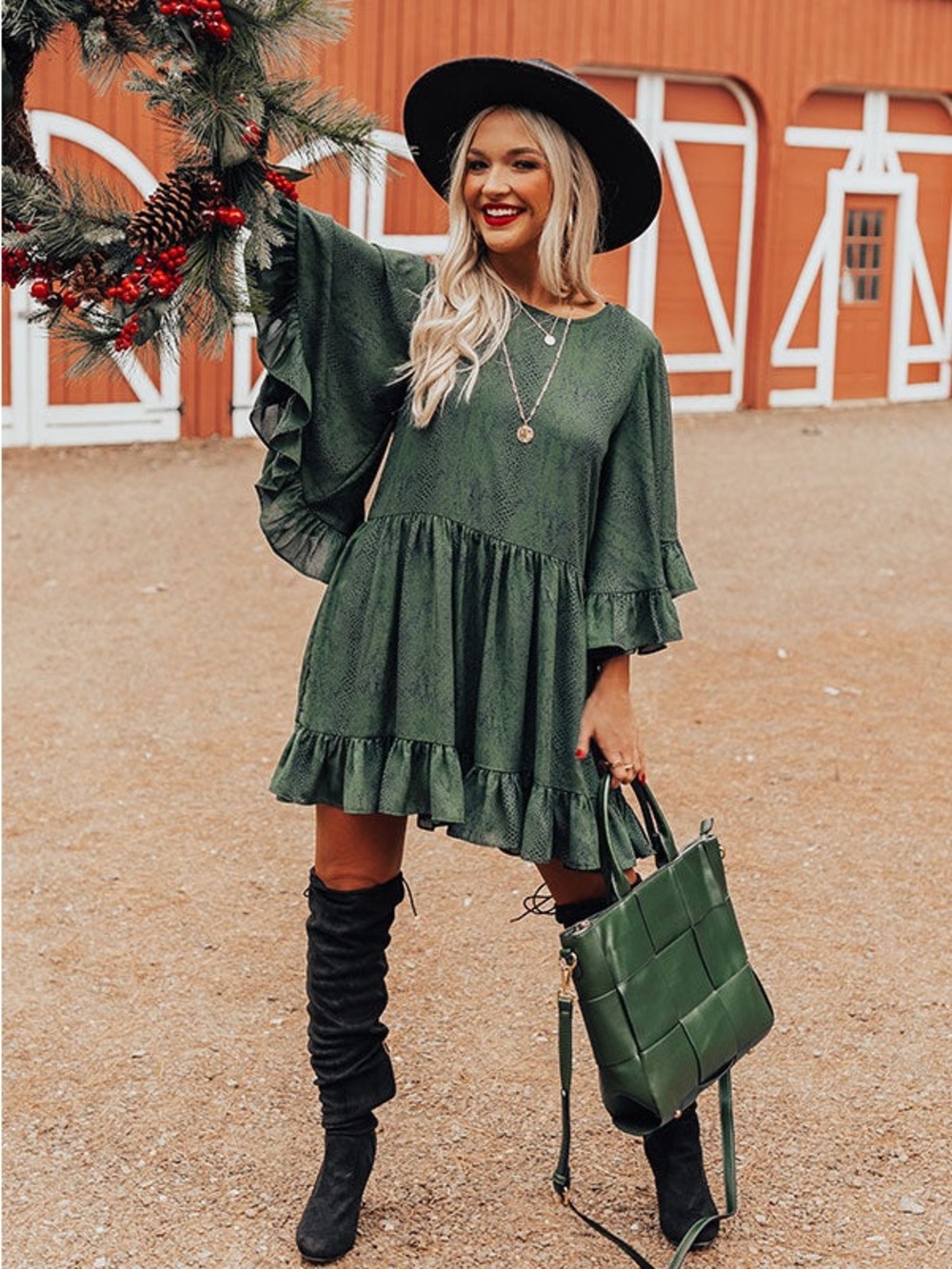 Meritt Snake-Print Ruffle Sleeve Dress